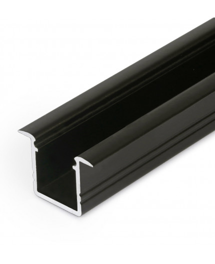2m / 2000mm recessed T1 LED profile (anodized, black), 12mm x 11.2mm, set with cover 2m / 2000mm recessed T1 LED profile (anodized, black), 12mm x 11.2mm, set with cover