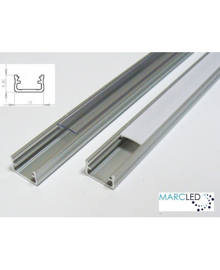 1m / 1000mm LED aluminium profile K2, anodized, silver, set with diffuser LED aluminium profile K2, set with diffuser and end caps, 1m