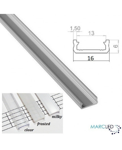 2m / 2000mm micro LED aluminium profile KL2, anodized, silver, set with diffuser 2m / 2000mm LED micro aluminium profile KL2, anodized, silver, set with diffuser
