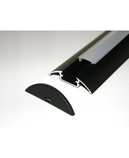 P4 0.5m / 500mm surface extrusion, anodized aluminium, black, plus diffuser P4 anodized black LED aluminium profile / extrusion with diffuser