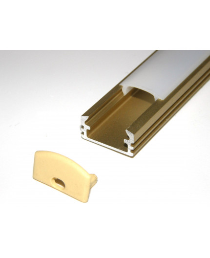 P2 1m / 1000mm surface extrusion, anodized aluminium, gold, with diffuser P2 anodized gold LED aluminium profile / extrusion with diffuser