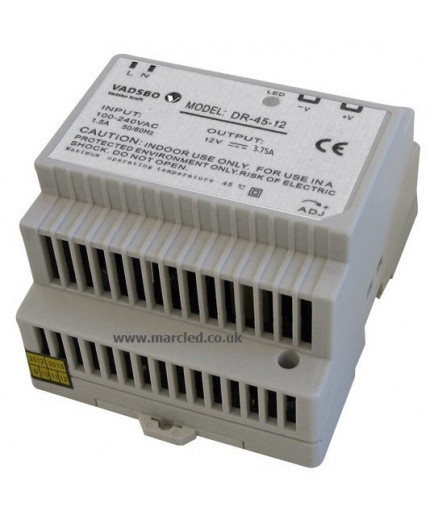 45W 12VDC DR45/12 Switching Power Supply for DIN Rail Mounting, Vadsbo 45W 12VDC DR45/12 Switching Power Supply for DIN Rail Mounting, Vadsbo