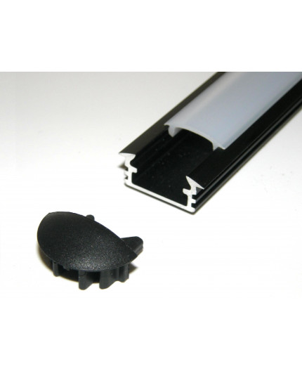 P1 1m / 1000mm recessed extrusion, anodized aluminium, black, with diffuser P1 anodized black LED aluminium profile / extrusion with diffuser