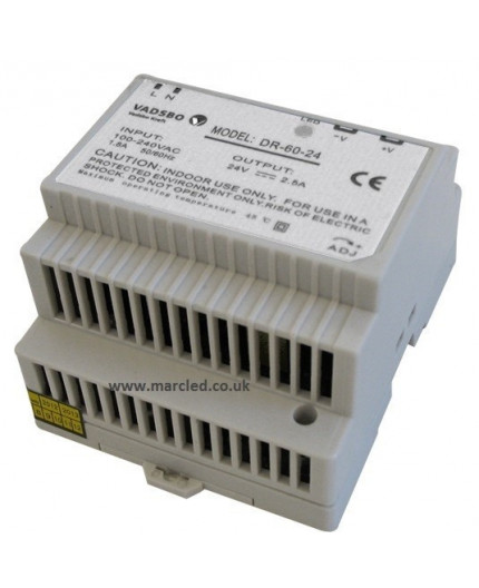 60W 24VDC DR60/24 Switching Power Supply for DIN Rail Mounting, Vadsbo 60W 24VDC DR60/24 Switching Power Supply for DIN Rail Mounting, Vadsbo