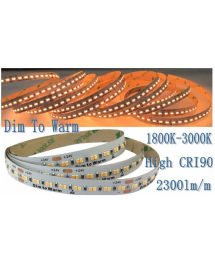 24VDC DIM to WARM LED Strip, 3000K-1800K, CRI90+, SMD2835, IP20, 5m (130W, 960LEDs)