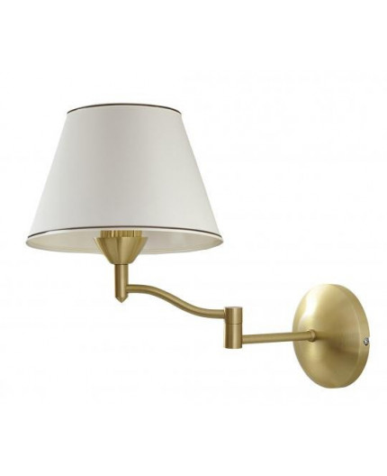 Stylish Wall Lamp, fabric shade, brass look, with wooden element Stylish Wall Lamp, fabric shade, brass look, with wooden element