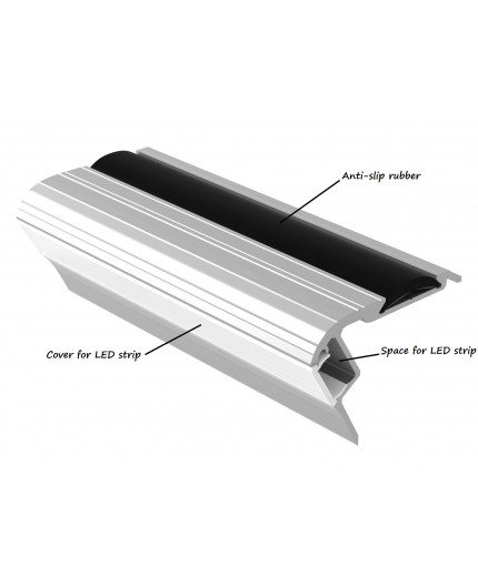 Bus1 LED profile 2m / 2000mm, step light extrusion, anodized aluminium, silver, with diffuser and rubber insert Bus1 LED profile 2m / 2000mm, step light extrusion, anodized aluminium, silver, with diffuser and rubber insert