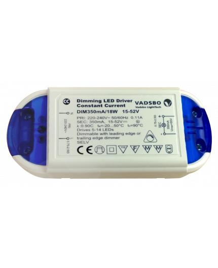 DIM18 350mA, Constant Current Dimmable LED Driver, Load 5–18W, Vadsbo Dimmable LED Driver, Load 5–18W, Constant Current 350mA, Vadsbo