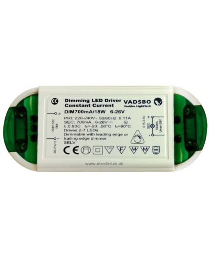 DIM18 700mA, Constant Current Dimmable LED Driver, Load 5–18W, Vadsbo Dimmable LED Driver, Load 5–18W, Constant Current 700mA, Vadsbo