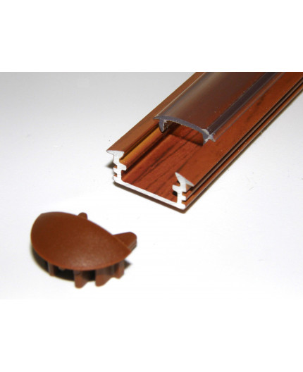 P1 2m / 2000mm recessed aluminium extrusion, wood palisander effect, plus diffuser P1 wood palisander LED aluminium profile / extrusion with diffuser
